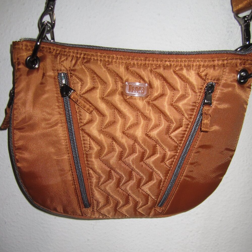 Lug Life Copper Zip Side Zipper Handbag in Gunmetal With Confetti Linning